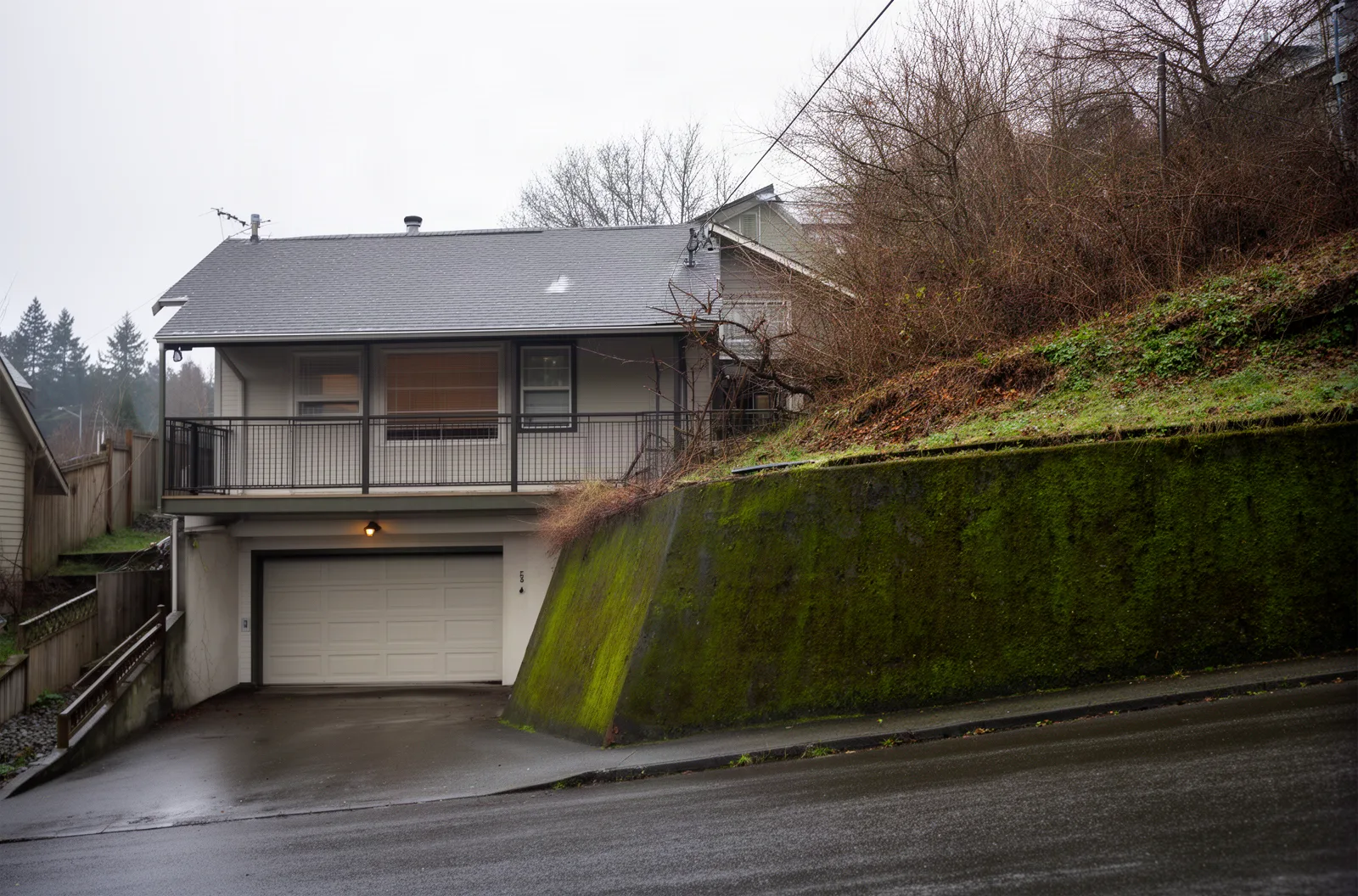 A tuck-under garage on a hillside Portland house